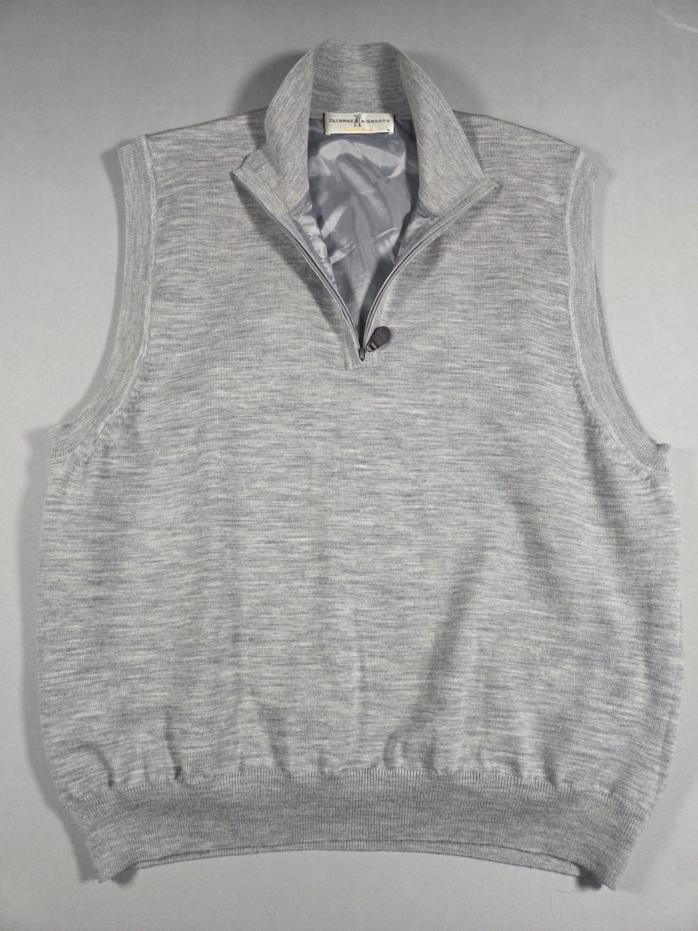 Fairway & Greene Light Gray Wind Stop Quarter-Zip Wool Knit Vest Size Large
